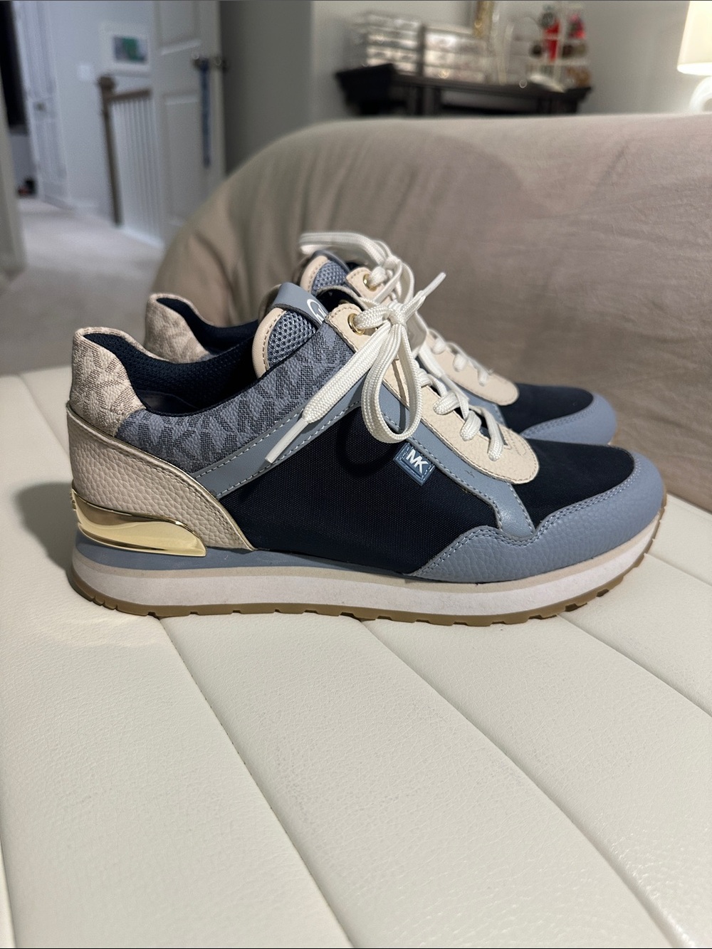 Michael Kors Navy, Light Blue & Beige Women's Lace-Up Sneakers